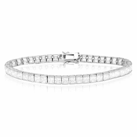14K White Gold Over Silver CZ Princess Cut Tennis Bracelet 7.5"