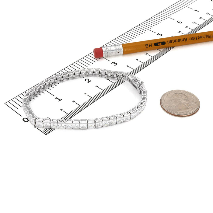 14K White Gold Over Silver CZ Princess-Cut Tennis Bracelet 7.5"