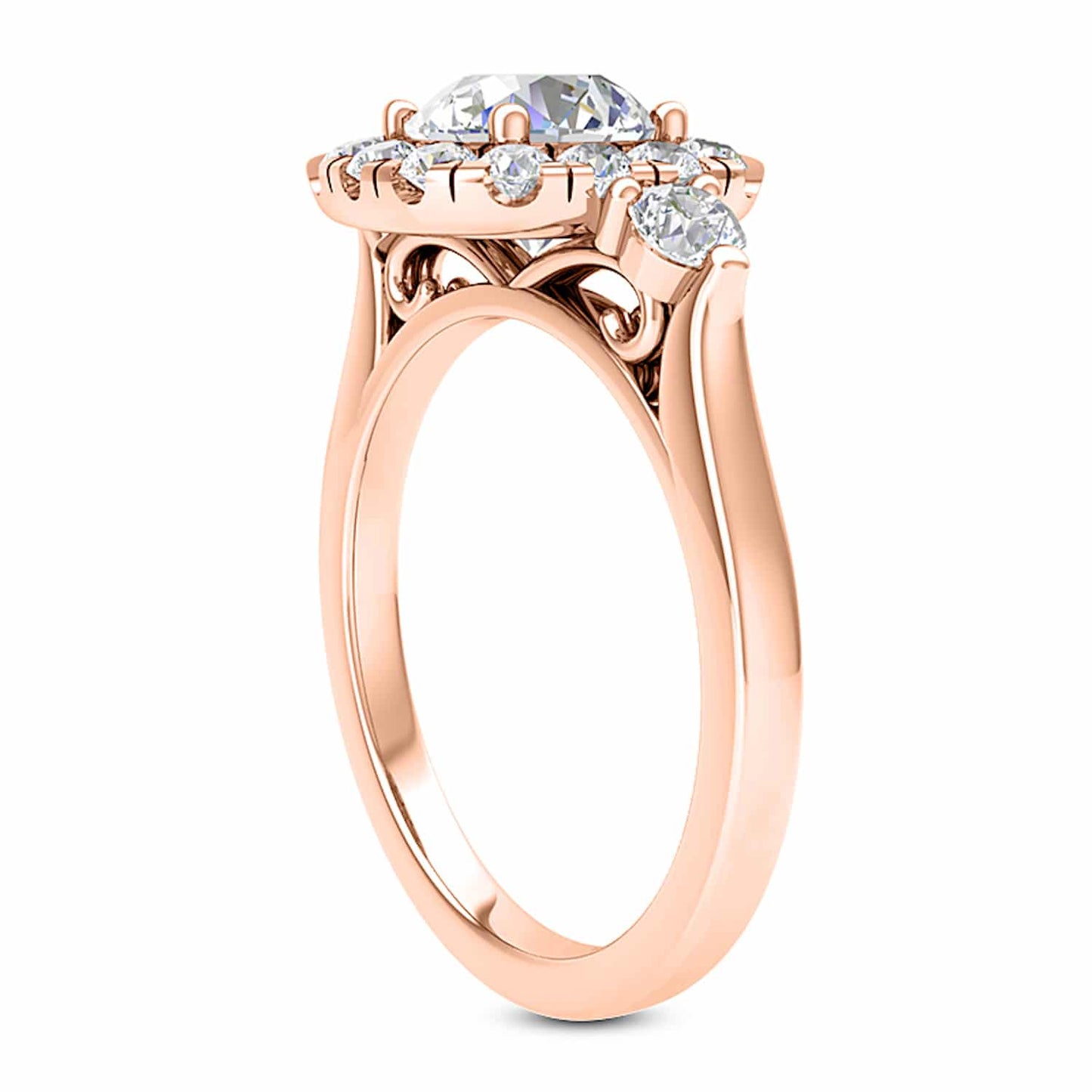 2.10CTW Real Diamond & Moissanite 18K Gold Rose Halo Engagement Ring