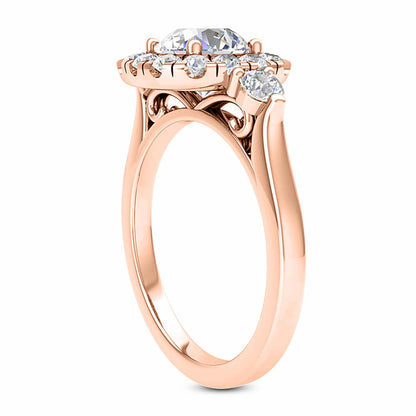 2.10CTW Real Diamond & Moissanite 18K Gold Rose Halo Engagement Ring