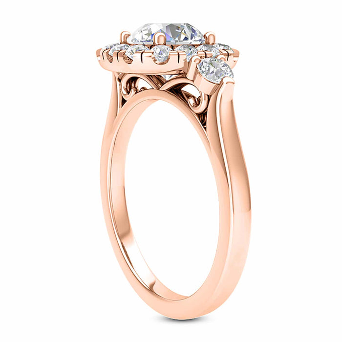 2.10CTW Natural Diamond & Moissanite 18K Rose Gold Halo Engagement Ring