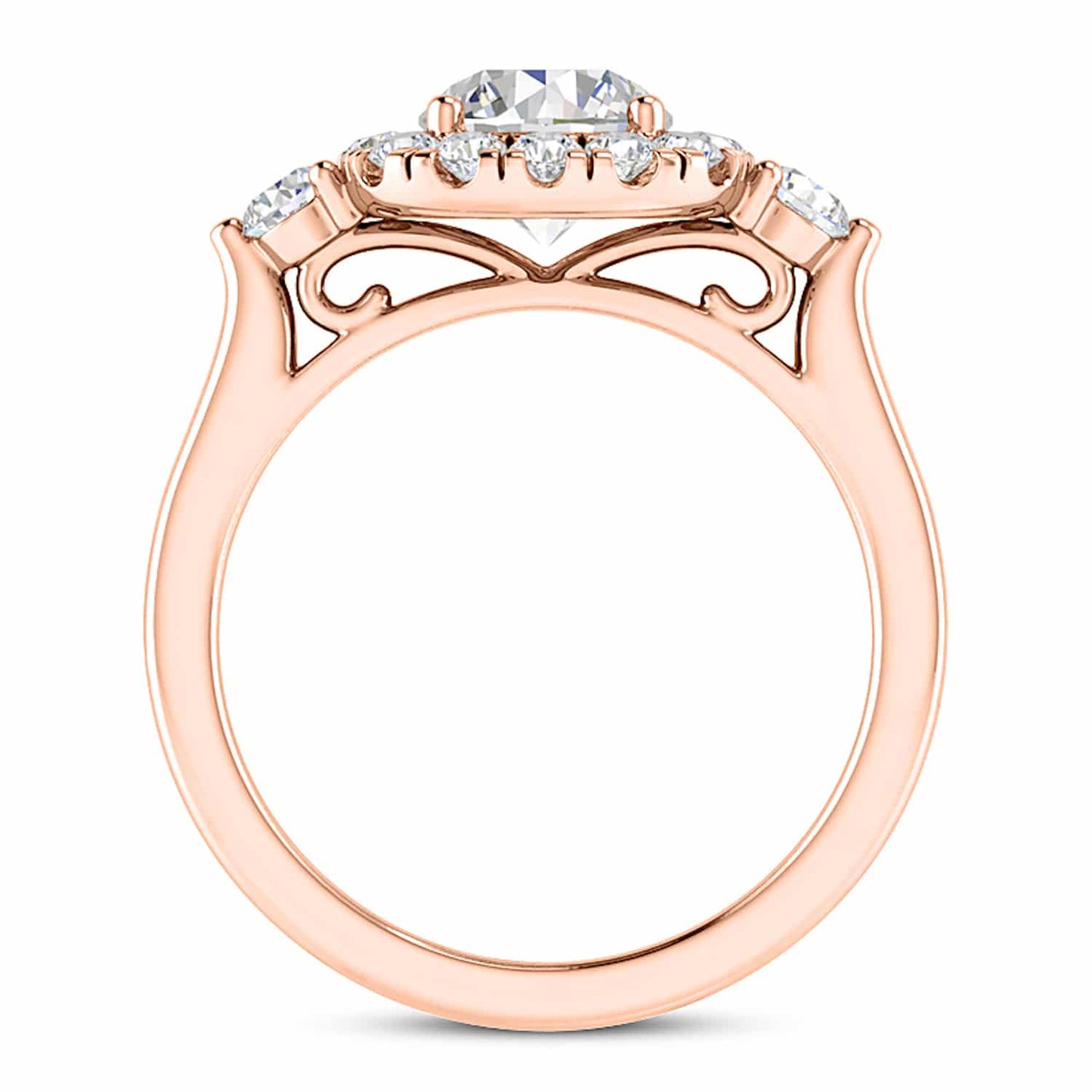 2.10CTW Real Diamond & Moissanite 18K Gold Rose Halo Engagement Ring