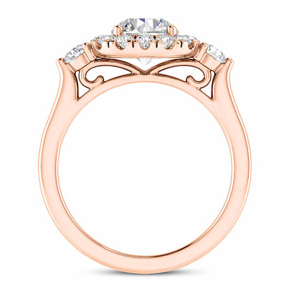 2.10CTW Real Diamond & Moissanite 18K Gold Rose Halo Engagement Ring