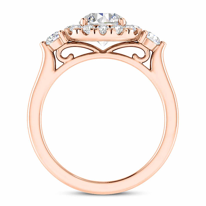 2.10CTW Natural Diamond & Moissanite 18K Rose Gold Halo Engagement Ring