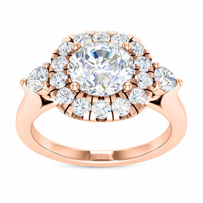2.10CTW Natural Diamond & Moissanite 18K Rose Gold Halo Engagement Ring