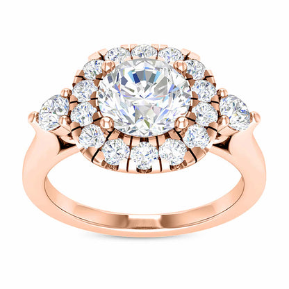 2.10CTW Real Diamond & Moissanite 18K Gold Rose Halo Engagement Ring