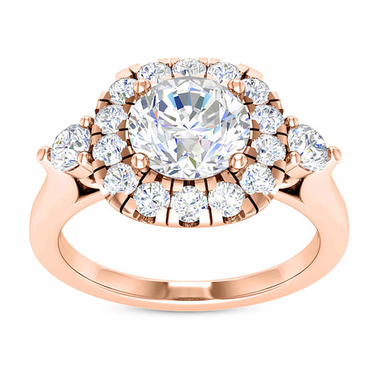 2.10CTW Real Diamond & Moissanite 18K Gold Rose Halo Engagement Ring