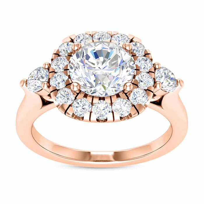 2.10CTW Natural Diamond & Moissanite 18K Rose Gold Halo Engagement Ring