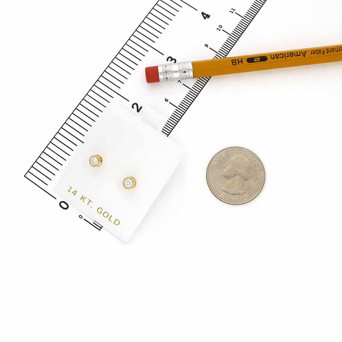 14K Gold Bezel CZ Screw Back Stud Earrings 4mm-6mm