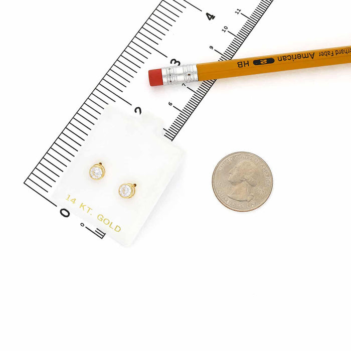 14K Gold Bezel CZ Screw Back Stud Earrings 4mm-6mm