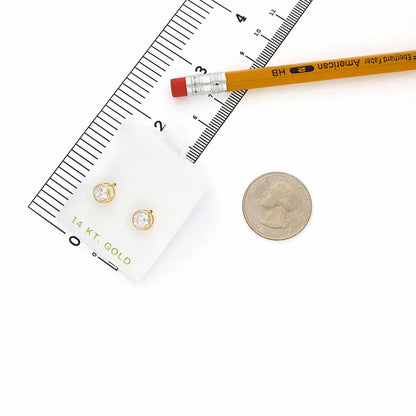 14K Real Gold Bezel CZ Screw Back Stud Earrings 4mm-6mm