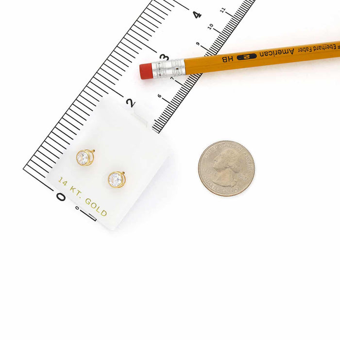 14K Gold Bezel CZ Screw Back Stud Earrings 4mm-6mm