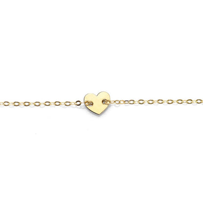 14K Real Gold Cable Heart Charm Bracelet 6.25-7" Adjustable