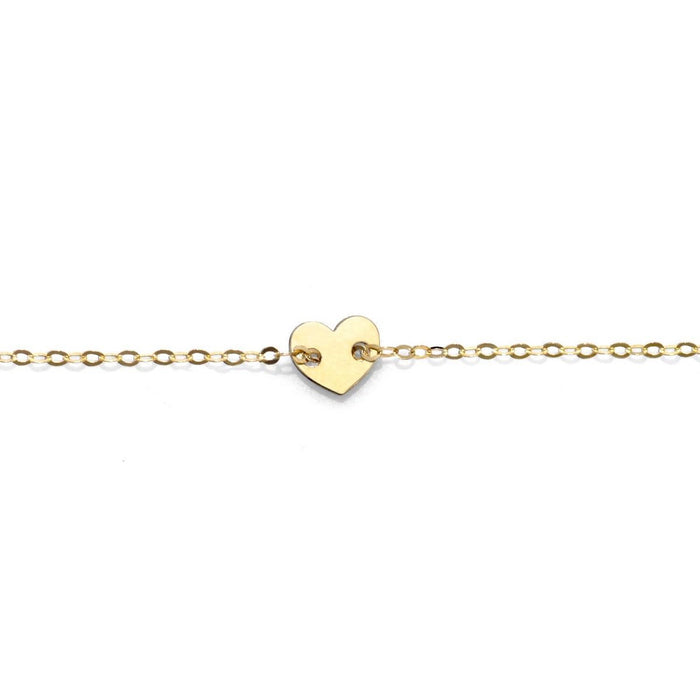 14K Yellow Gold Cable Heart Charm Bracelet 6.25"-7" Adjustable (Hollow)