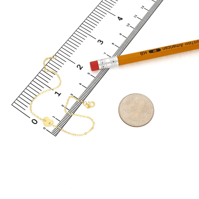 14K Yellow Gold Cable Heart Charm Bracelet 6.25"-7" Adjustable (Hollow)