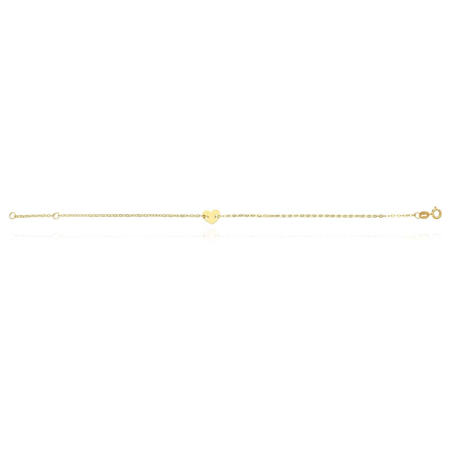 14K Real Gold Cable Heart Charm Bracelet 6.25-7" Adjustable