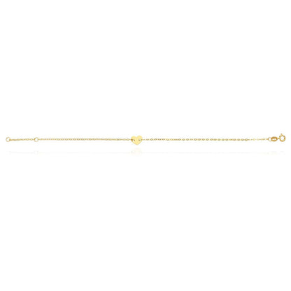 14K Real Gold Cable Heart Charm Bracelet 6.25-7" Adjustable
