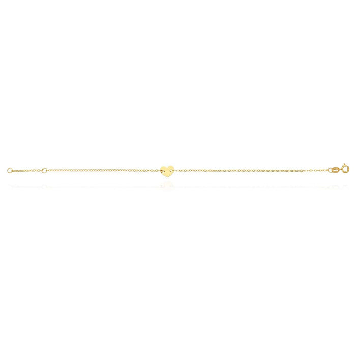 14K Yellow Gold Cable Heart Charm Bracelet 6.25"-7" Adjustable (Hollow)