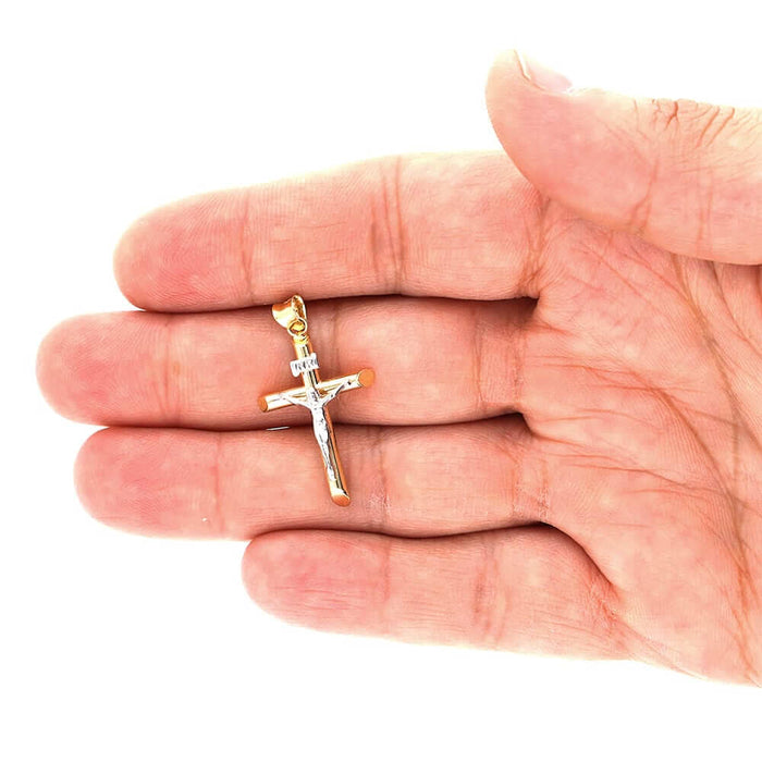 14K Gold Two-Tone White Jesus Crucifix Cross Pendant 1.2"-2.2"