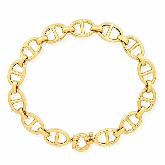 14K Real Gold Yellow 9mm Anchor Mariner Bracelet 7.5"
