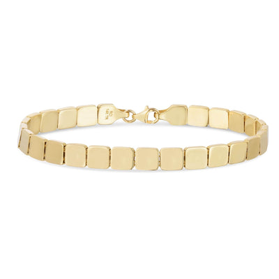 14K Yellow Gold 6mm Squares Bracelet (Hollow) 7"