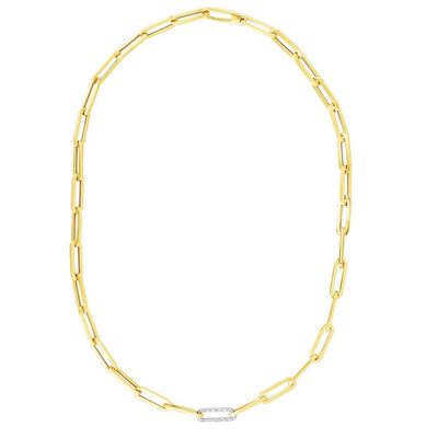 0.32CTW Natural Diamond 14K Yellow Gold 6mm Paperclip Chain (Hollow) 17"