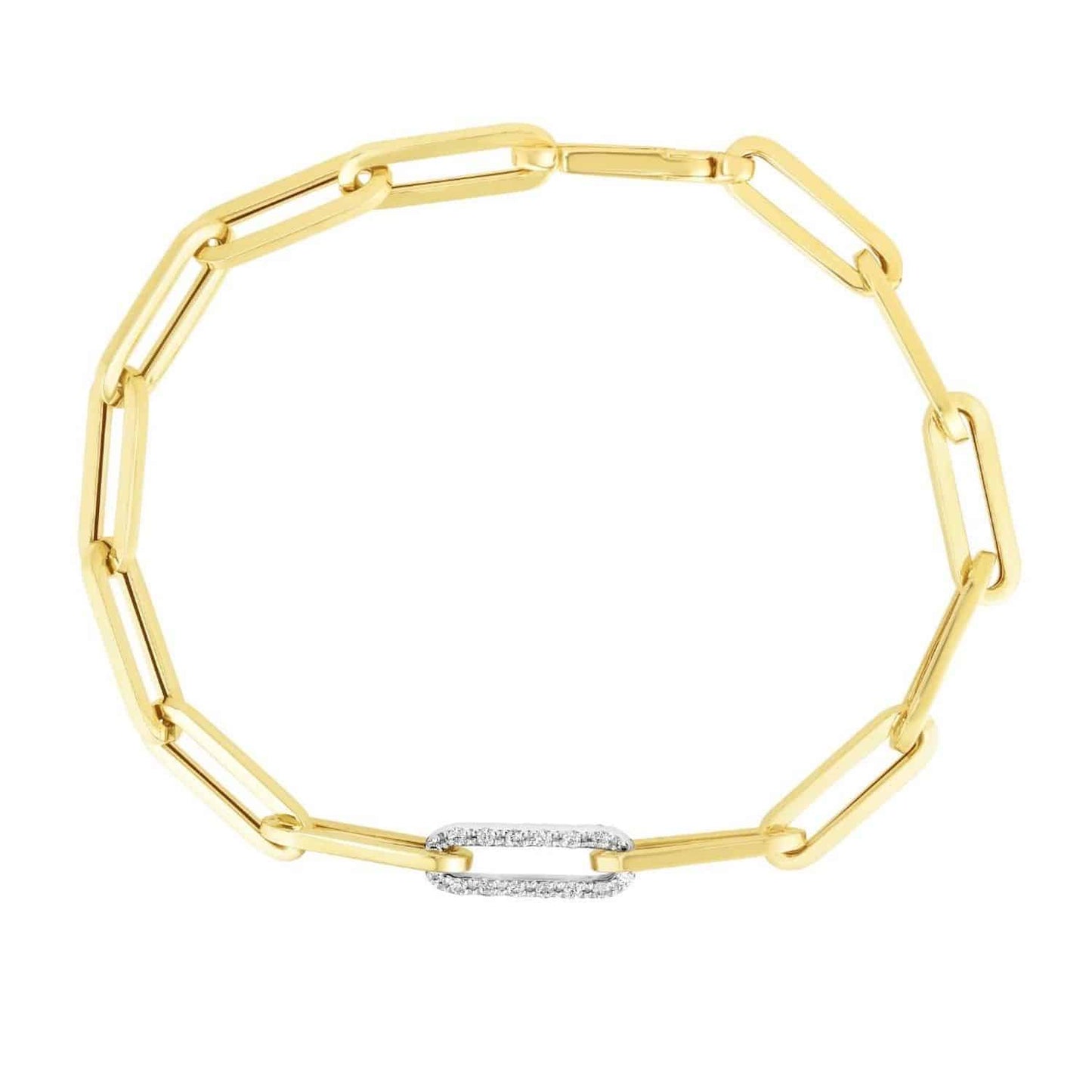 0.32CTW Real Diamonds 14K Gold Yellow 6mm Paperclip Bracelet 7.5"