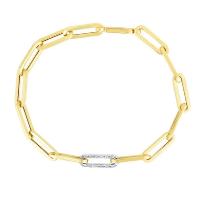 0.32CTW Real Diamonds 14K Gold Yellow 6mm Paperclip Bracelet 7.5"
