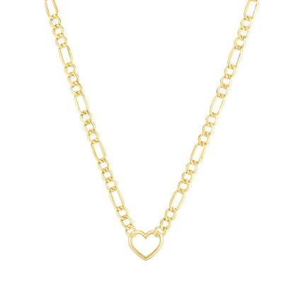 14K Yellow Gold Open Heart Figaro Necklace (Hollow) 18"