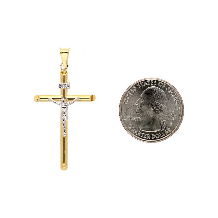 14K Gold Two-Tone White Jesus Crucifix Cross Pendant 1.2"-2.2"
