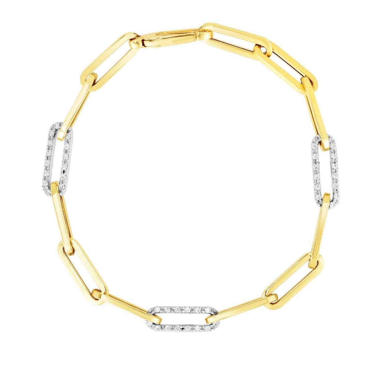 14K Gold Yellow 1CTW Real Diamonds Paperclip Bracelet 7.5"