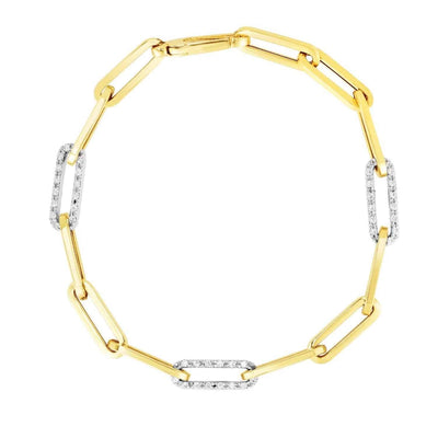 14K Yellow Gold 1CTW Natural Diamonds Paperclip Bracelet (Hollow) 7.5"