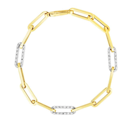 14K Gold Yellow 1CTW Real Diamonds Paperclip Bracelet 7.5"