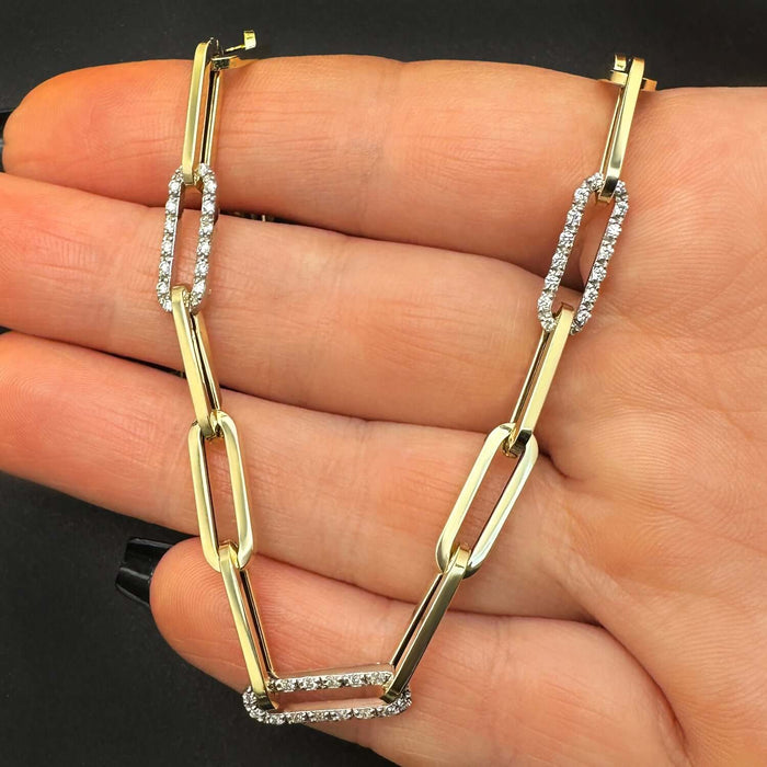 1CTW Natural Diamonds Triple Link 14K Yellow Gold Paperclip Necklace (Hollow) 18"