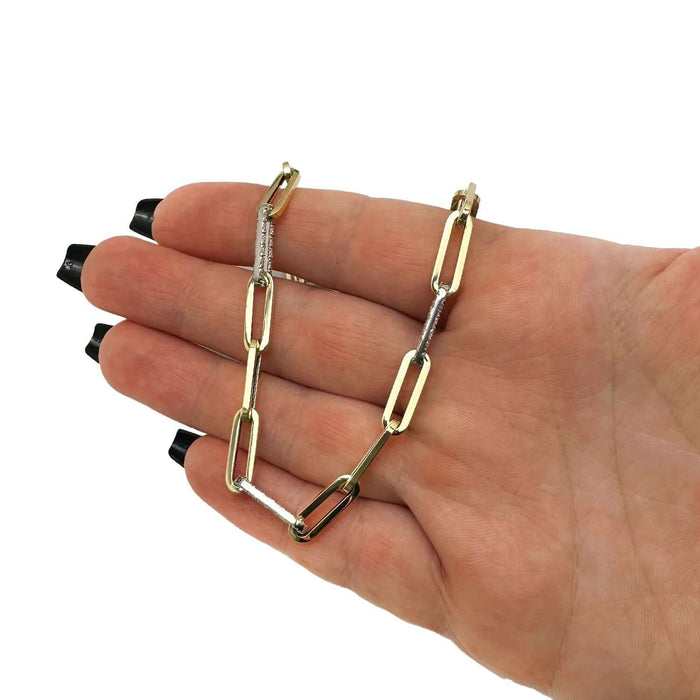 1CTW Natural Diamonds Triple Link 14K Yellow Gold Paperclip Necklace (Hollow) 18"