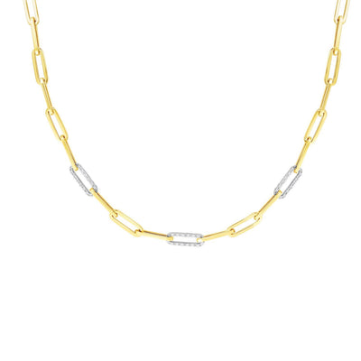 1CTW Natural Diamonds Triple Link 14K Yellow Gold Paperclip Necklace (Hollow) 18"