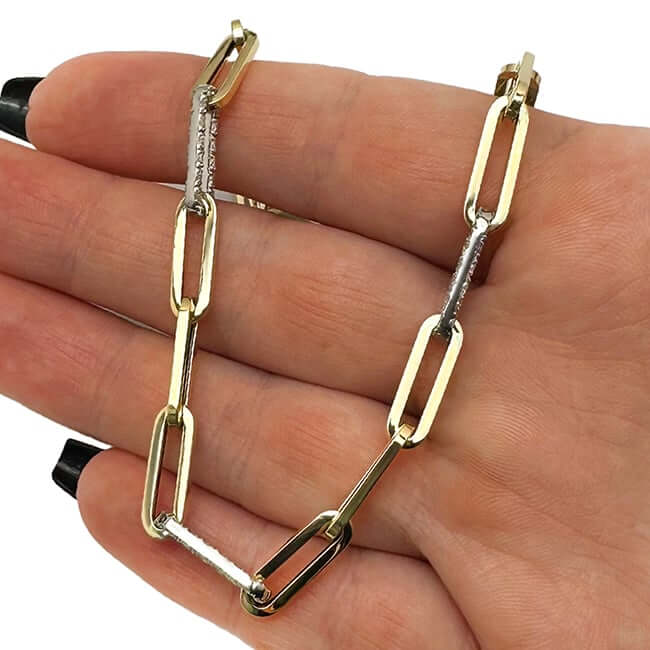 1CTW Natural Diamonds Triple Link 14K Yellow Gold Paperclip Necklace (Hollow) 18"