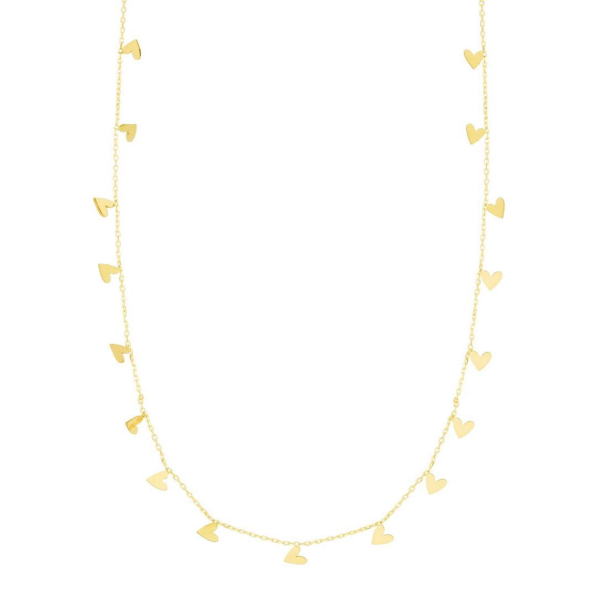 14K Yellow Gold Dangling Hearts Cable Chain (Hollow) 16"-18" Adjustable