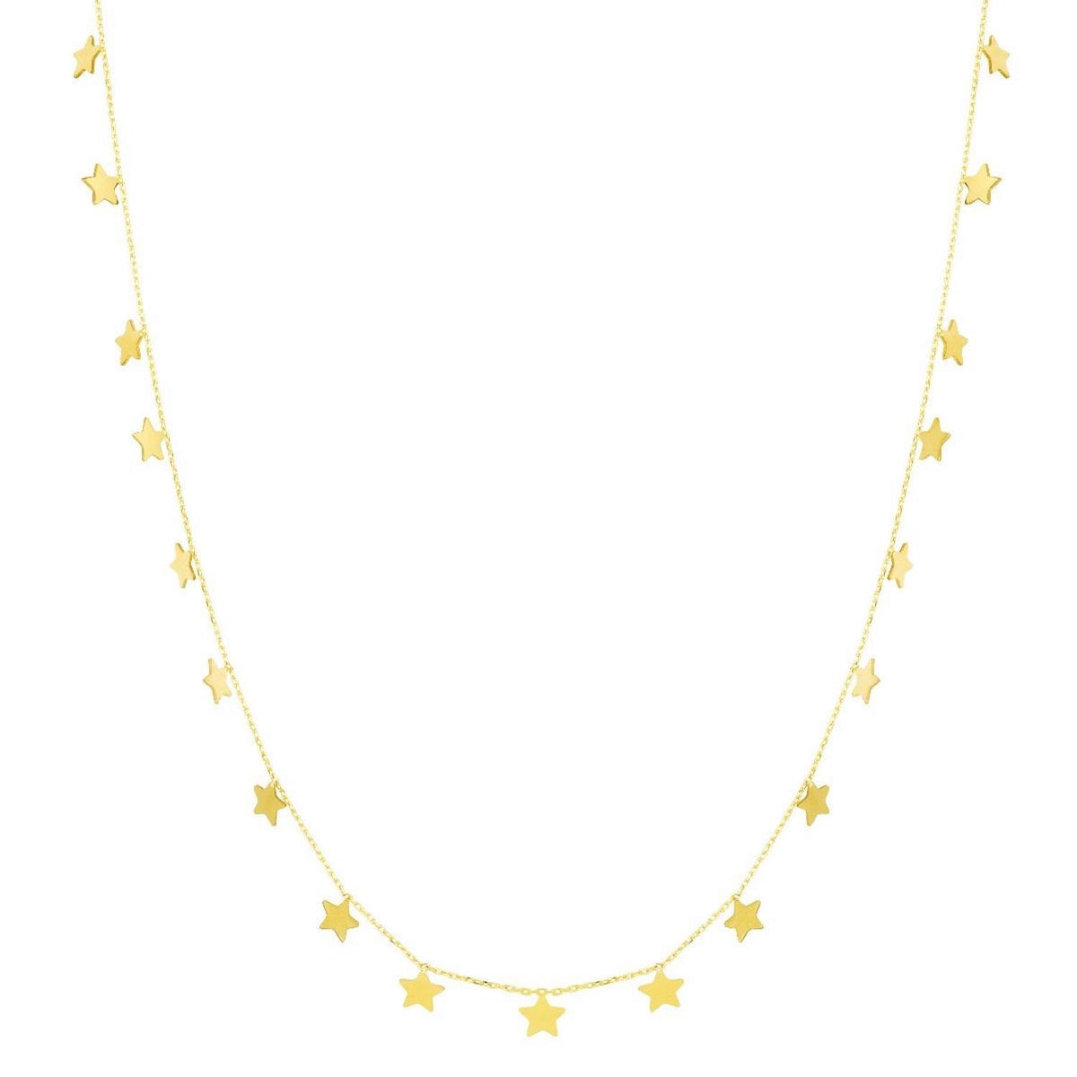 14K Yellow Gold Dangling Stars Cable Chain (Hollow) 16"-18" Adjustable