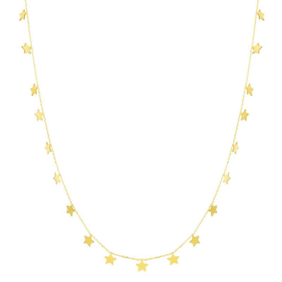 14K Yellow Gold Dangling Stars Cable Chain (Hollow) 16"-18" Adjustable