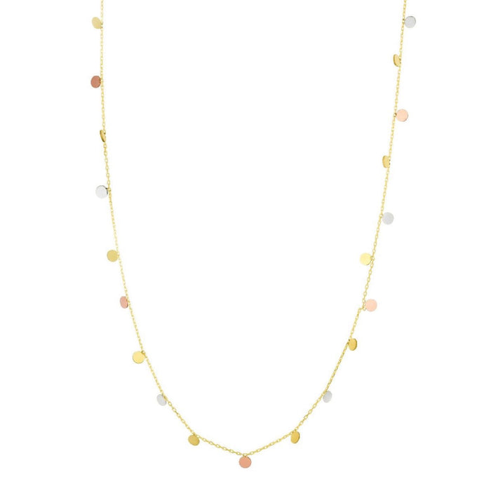 14K Tri-Color Gold Dangling Circles Cable Chain (Hollow) 16"-18" Adjustable