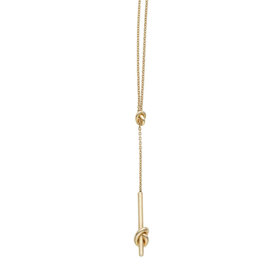14K Yellow White Rose Gold Love Knot Pendant Lariat Cable Chain Necklace 17"