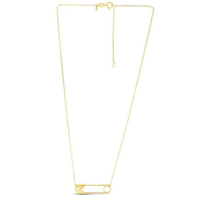 14K Yellow Gold Safety Pin Cable Necklace (Hollow) 16"-18" Adjustable