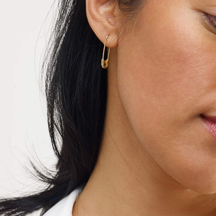 14K Yellow Gold Safety Pin Earrings