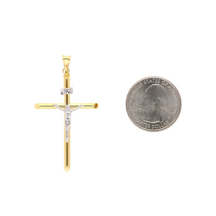 14K Gold Two-Tone White Jesus Crucifix Cross Pendant 1.2"-2.2"