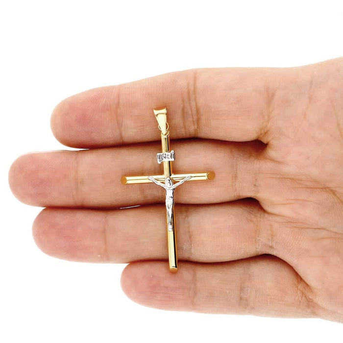 14K Gold Two-Tone White Jesus Crucifix Cross Pendant 1.2"-2.2"
