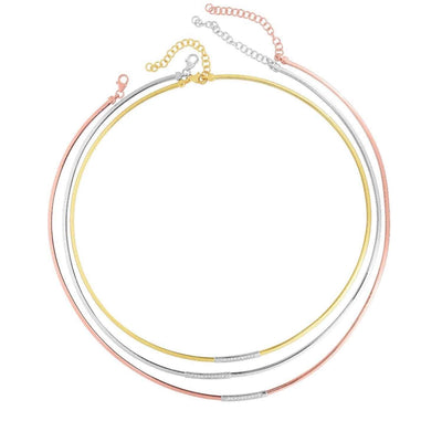 0.08CTW Natural Diamond 14K Gold 3mm Skinny Omega Diamond Bar Necklace (Hollow) 16"-18"