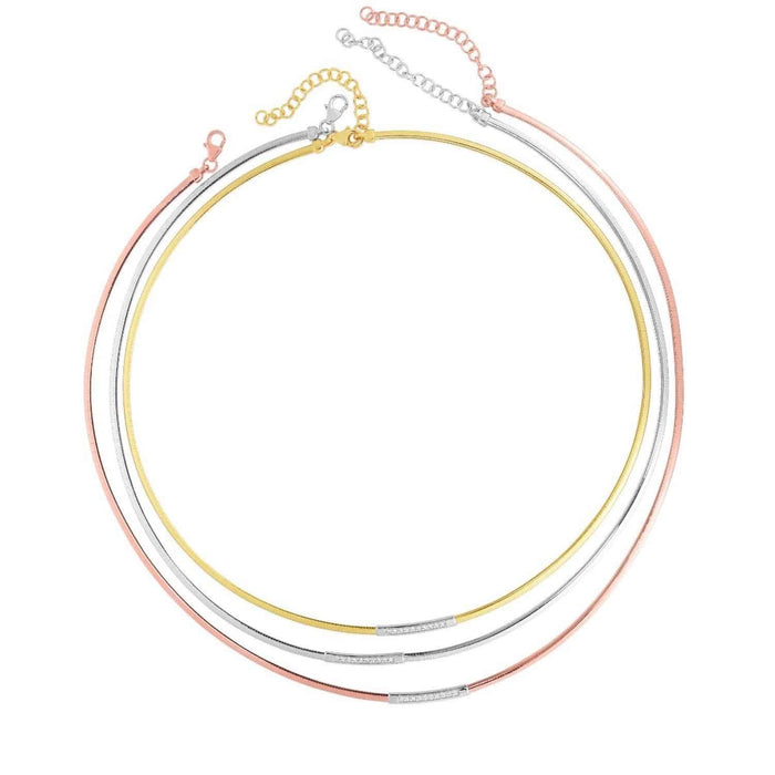 0.08CTW Natural Diamond 14K Gold 3mm Skinny Omega Diamond Bar Necklace (Hollow) 16"-18"