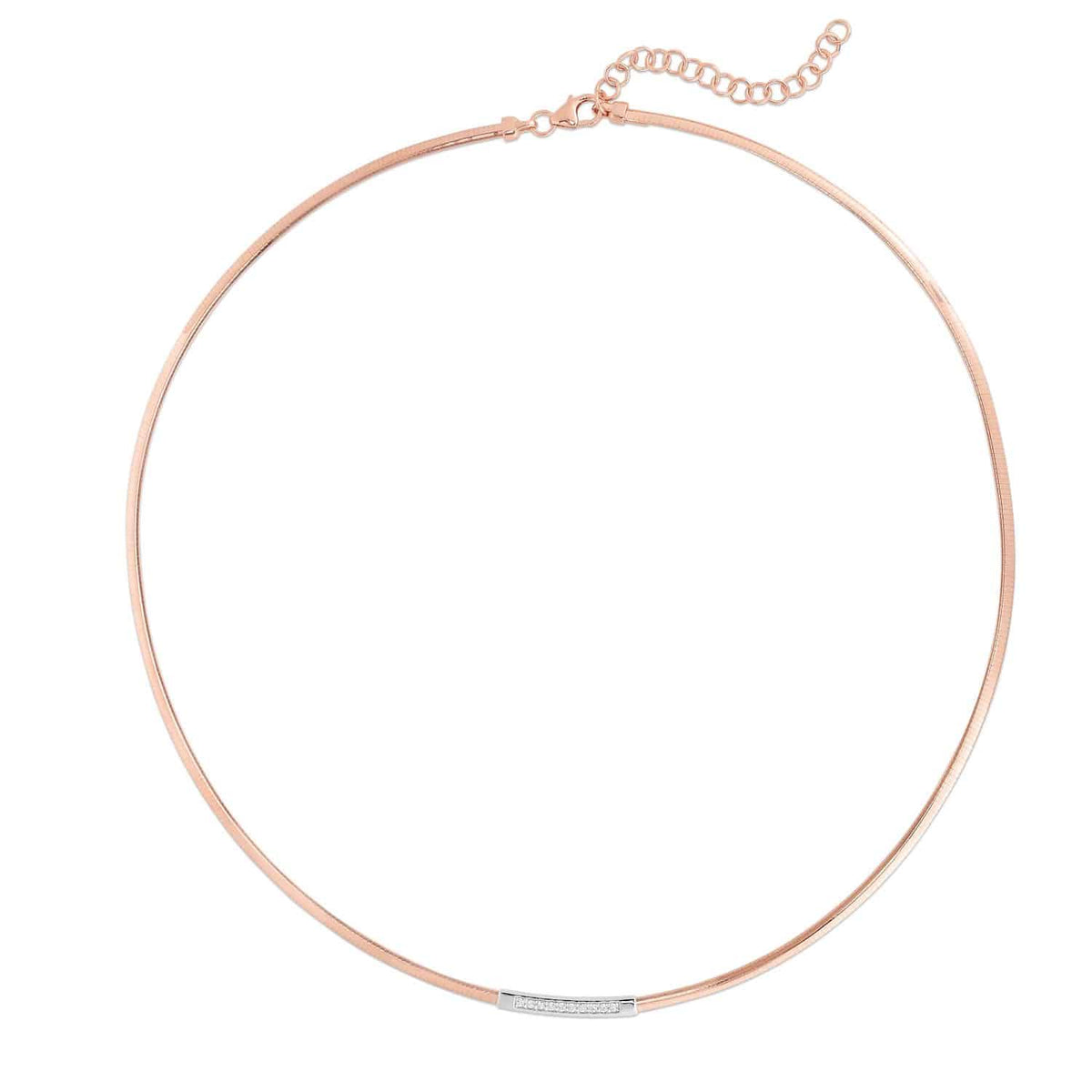0.08CTW Natural Diamond 14K Gold 3mm Skinny Omega Diamond Bar Necklace (Hollow) 16"-18"