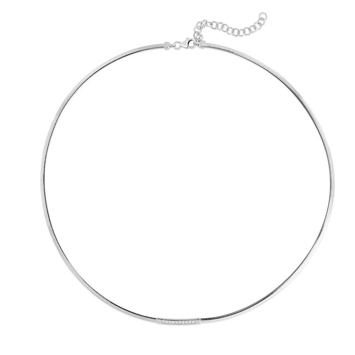0.08CTW Natural Diamond 14K Gold 3mm Skinny Omega Diamond Bar Necklace (Hollow) 16"-18"